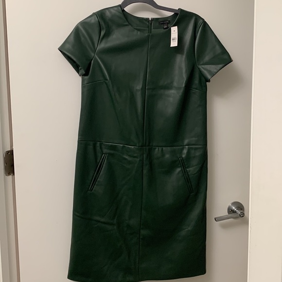 NEW!! Ann Taylor • Green Faux Leather Shift Dress • 2 - Picture 6 of 7